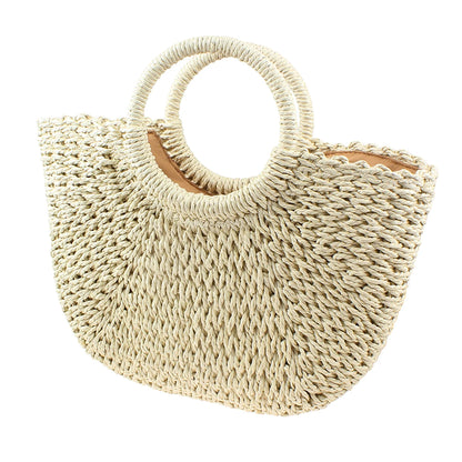 Large Capacity Summer Handmade Straw Weave Bags For Women Beach Wrapped Half-Round Rattan Woven Beach Bag Ladies Handbags Totes