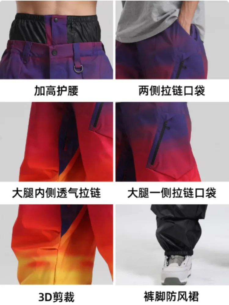 Gsou Snow Men's Women's Snowboard Pants Waterproof Windproof Ski Trousers Thermal Winter Workwear Loose Fit Outdoor Sportswear