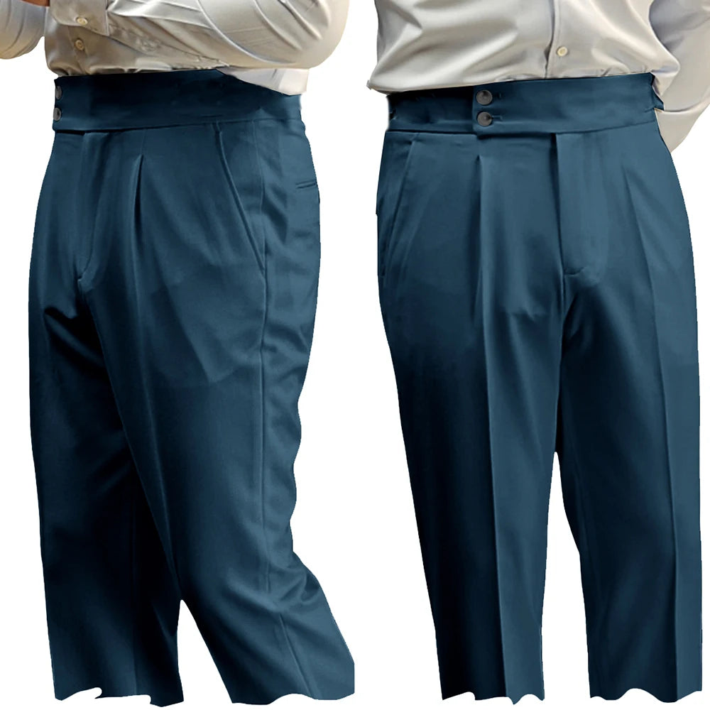 New Casual Solid Color Suit Trousers Men Spring Trendy Belt High Waist Pants Male Business Office Fashion Pleated Straight Pants