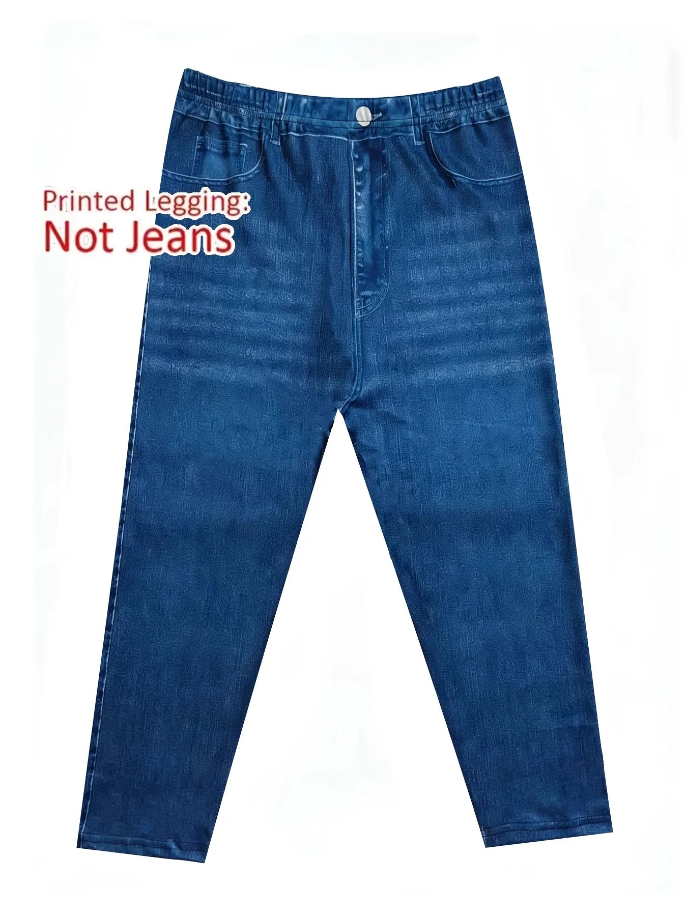 7149Women's Soft Faux Denim Print Shorts Non Hard Denim High Elastic Slim Fit Vacation Capri Pants