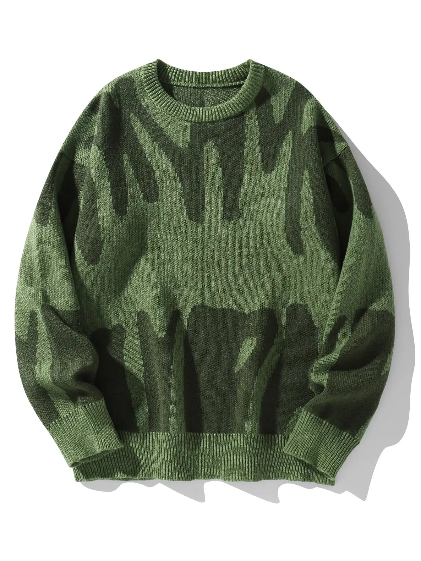 New Trendy Autumn and Winter Irregular Jacquard Pattern Pullover Sweater Casual Round Neck Color-Blocking Knit Men's Pullover