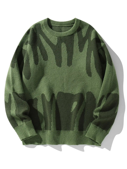 New Trendy Autumn and Winter Irregular Jacquard Pattern Pullover Sweater Casual Round Neck Color-Blocking Knit Men's Pullover