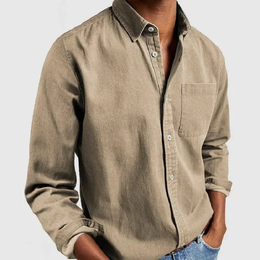Men's Solid Color Casual Long Sleeve Shirt Daily Commuter All-Match Full Cardigan Fashion Lapel Top