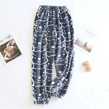 New Plush Winter Thick Sleep Men Pants Flannel Sleep Bottoms Plus Velvet Home Pajama Coral Fleece Male Sleepwear With Pocket