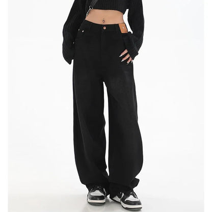 Female Classic Retro High Waist Baggy Jeans Women Korean Daily Straight Leg Denim Trousers Girls Comfortable Long Pants