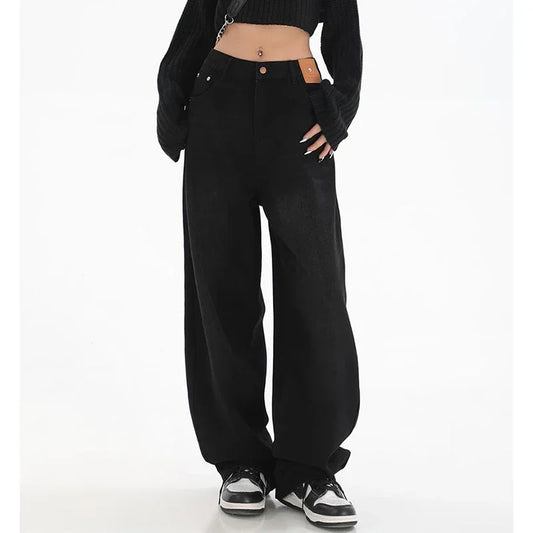 Female Classic Retro High Waist Baggy Jeans Women Korean Daily Straight Leg Denim Trousers Girls Comfortable Long Pants