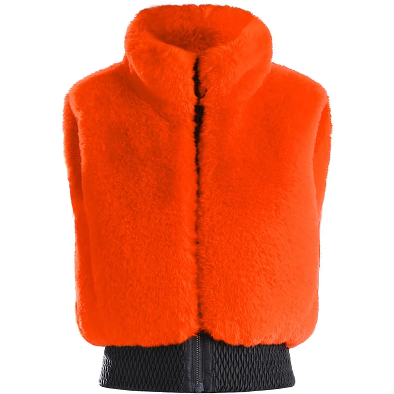 GSOU SNOW Women Fuzzy Faux Fur Vest Coat Ski Jacket Sleeveless Zip Shaggy Waistcoat Winter Daily Warm Outdoor Sport