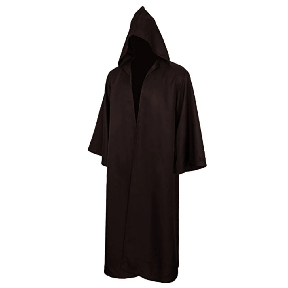 Sorcerer Long Shirt Hooded Black Robe Costume Halloween Cloak Cosplay Costume Wizard Tunic Hooded Robe Adults and Children