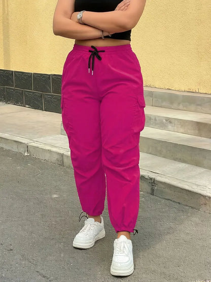 Women's Casual Streetwear Pink Cargo Pants Loose Drawstring Waist Jogger Trousers Plus Size Trendy  Spring Summer Fashionable
