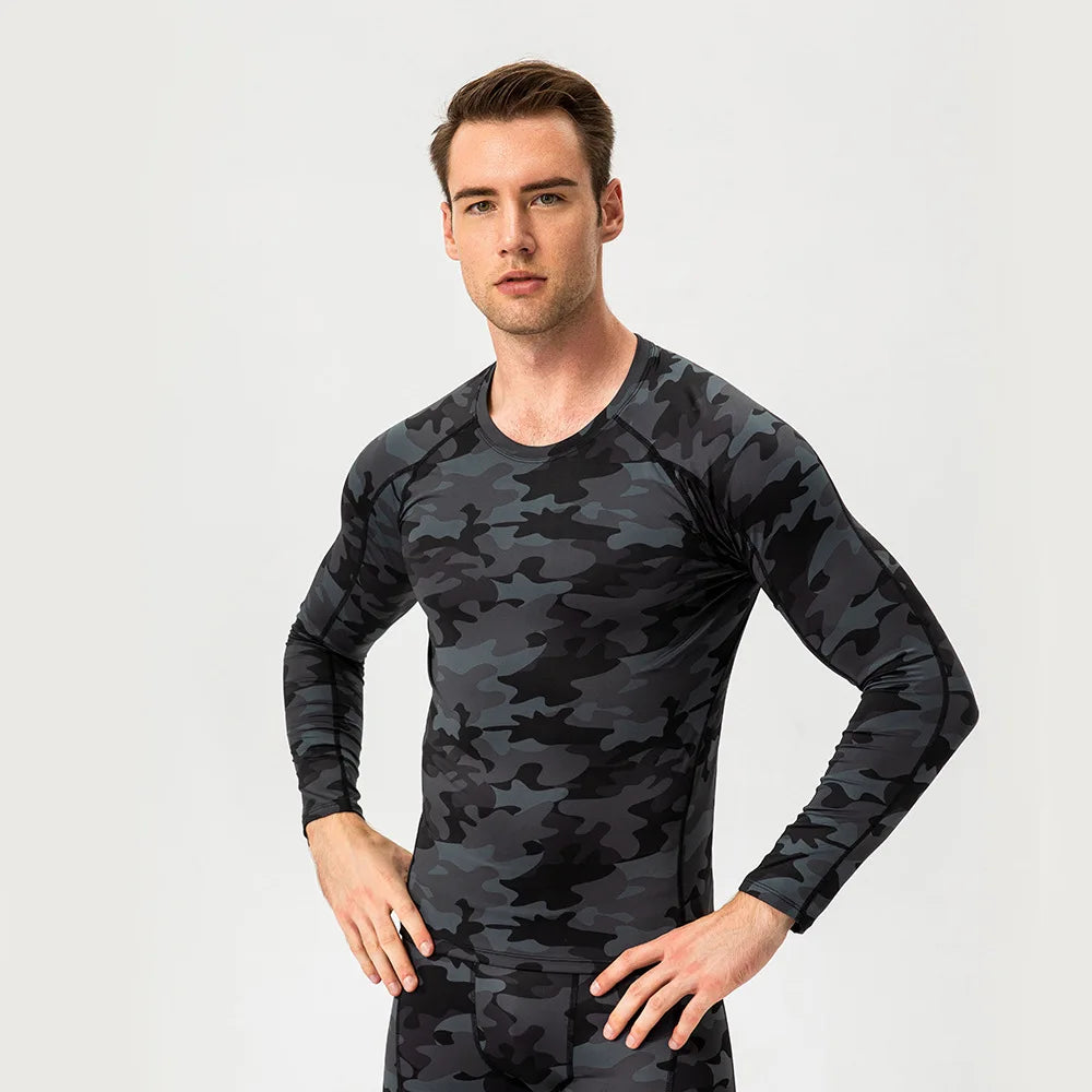 Men's Compression Shirt Long Sleeve Sports Workout T-Shirts Sport Quick Dry Fitness Running Tops Gym Sports Tights
