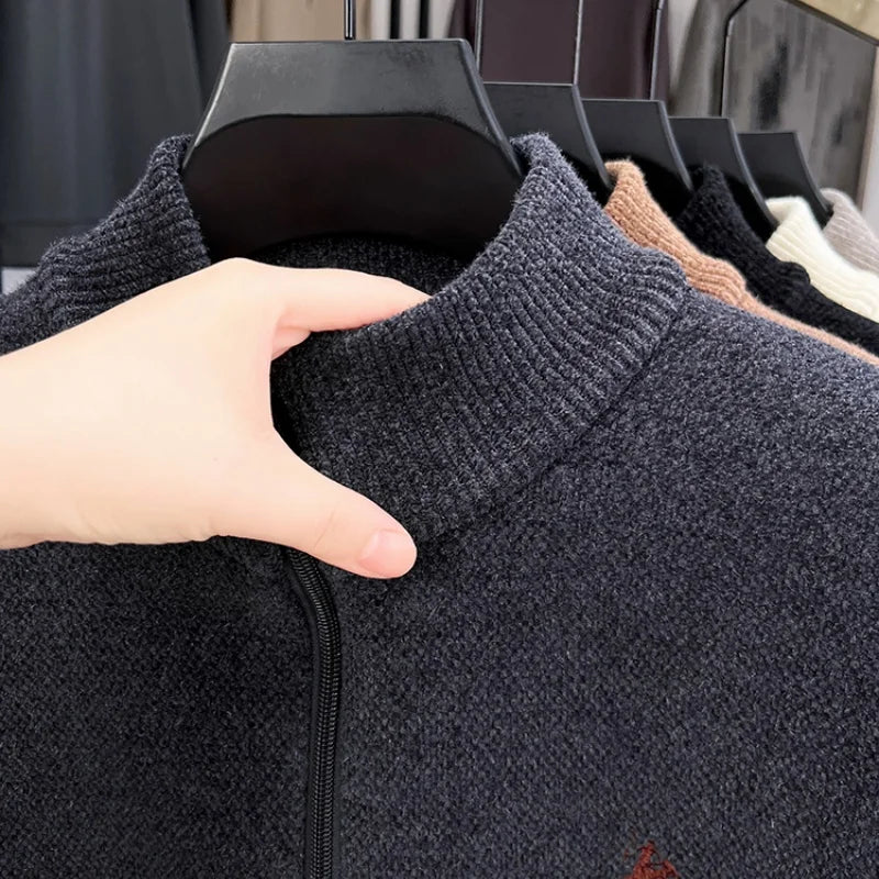 High-End Men New Long-Sleeved Knitwear Stand Collar Zipper Pony Embroidery British Style Leisure Snug Hot-Selling Men's Clothing