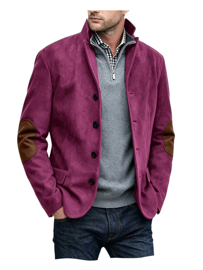 Vintage Men's Suede Blazer Notch Lapel Elbow Patches Slim Fit Jacket Business Casual Men Fashion Outerwear for Spring Autumn