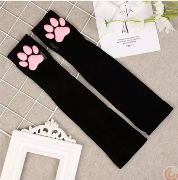 2026 Cute 3D Silicone Pink Cat Claw Paw Pads Soft Fingerless Fluffy Sun Protection Cool Sleeves Cute Gloves Long Tube for Women