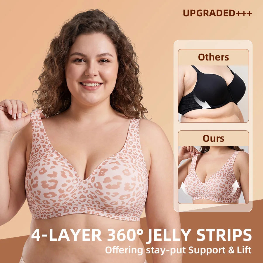 1Pcs Leopard Print Seamless Wireless Bra, Full Coverage Push Up Bralette