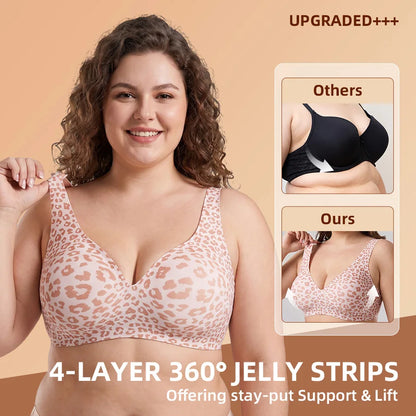 1Pcs Leopard Print Seamless Wireless Bra, Full Coverage Push Up Bralette
