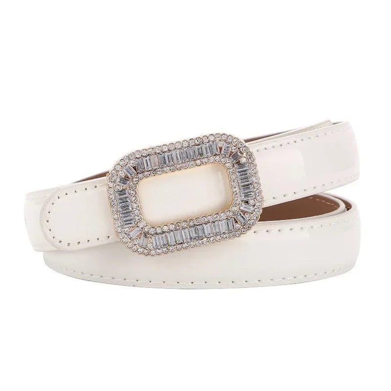 Rhinestone Buckle Women's Cowhide Belt Fashion Trend Luxury Design Jeans Accessories Gothic Retro Punk Leather Thin Waistband