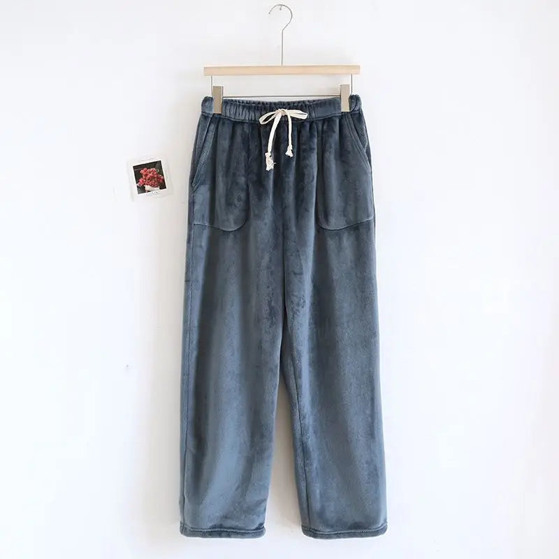 Flannel Men's Pajama Pants Thickened Loose Fleece Straight Pants Coral Fleece Sleep Bottoms Thickness Can Be Worn Outside