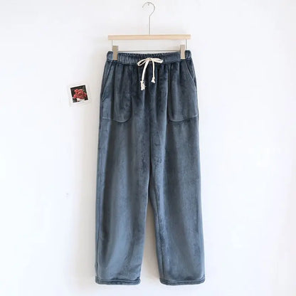 Flannel Men's Pajama Pants Thickened Loose Fleece Straight Pants Coral Fleece Sleep Bottoms Thickness Can Be Worn Outside