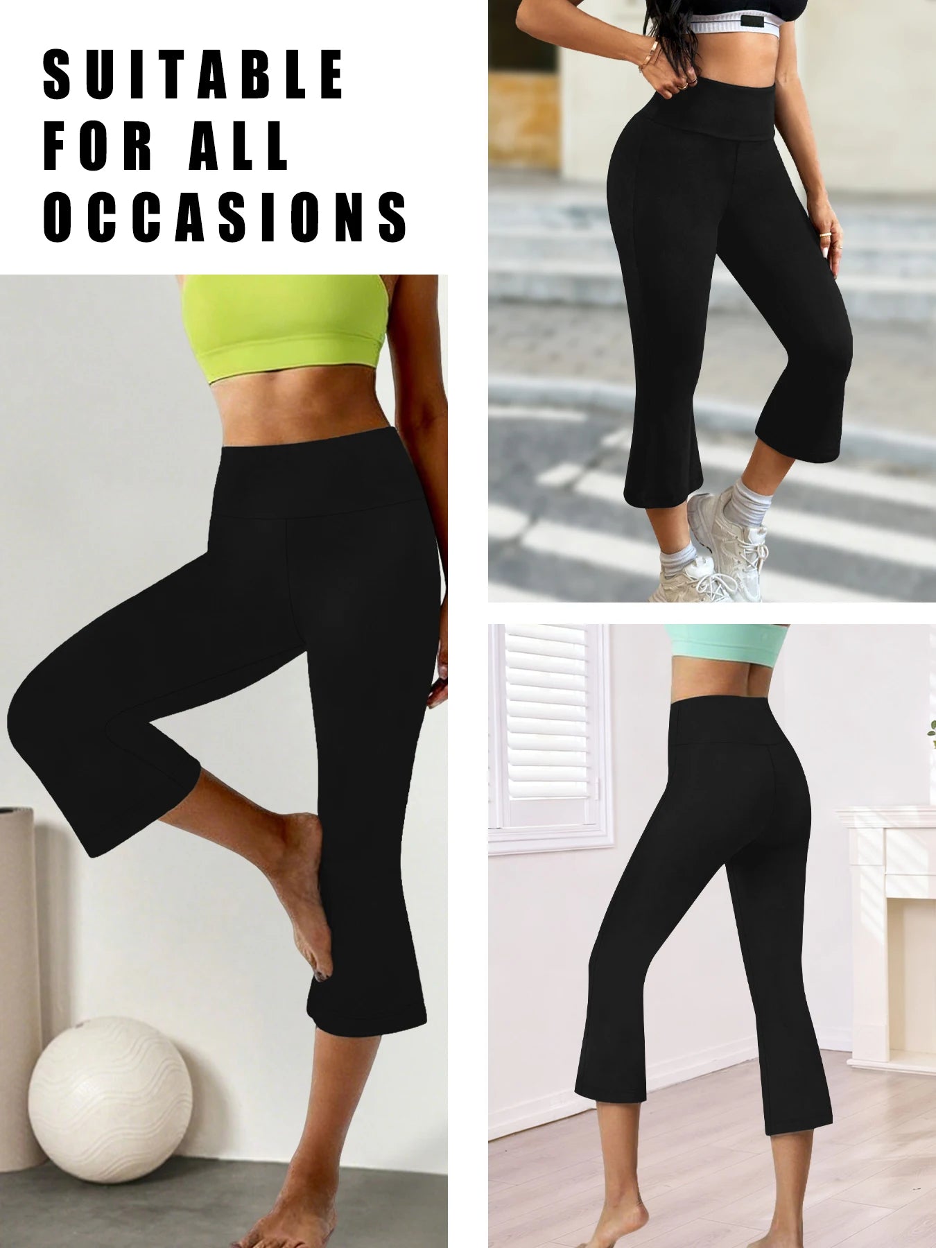 High Waisted Capri Pants For Women,Super soft Tummy Control Flare  Leggings,Workout Running Yoga Athletic Leggings