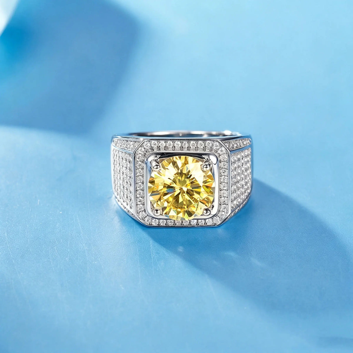 925 silvers yellow moissanite wide ring, starry sky classic men's ring, jewelry, geometric fashion,
