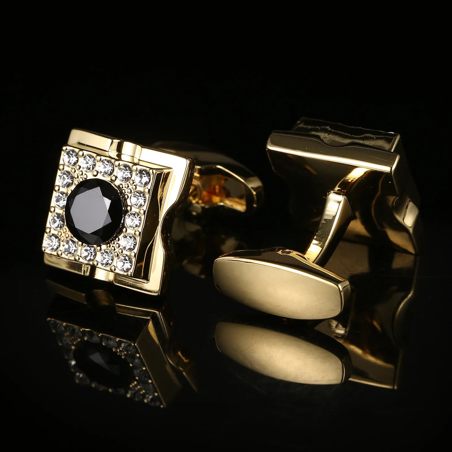 Square Luxury Black Crystal Gold Mens Cufflinks Suit Shirt High Quality Cuff Fashion Wedding Groom Gift Jewelry Accessories