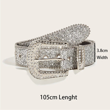 Gothic Black Silver Metal Buckle Rhinestone Belt Luxury Desiner Four Seasons Y2K Womens Jeans Belt Plus Size Men's Waistband