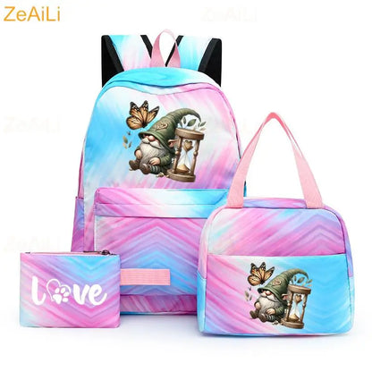3pcs White Puppy Maltese Dog Colorful Backpack with Lunch Bag for Women Student Teenagers Rucksack Casual School Bags Sets