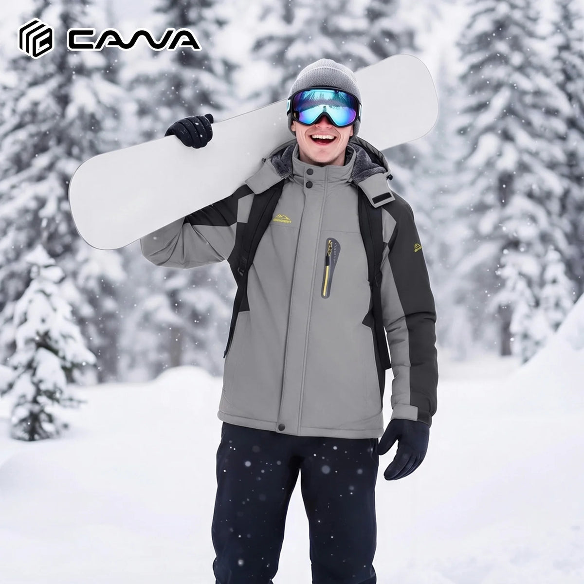 Men's Winter Jacket Waterproof Windproof Fleece Lined Parka Warm Thermal Coat with Removable Hood Outdoor Ski Snowboard Jacket