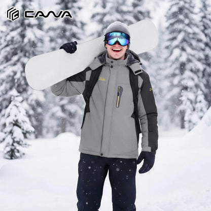 Men's Winter Jacket Waterproof Windproof Fleece Lined Parka Warm Thermal Coat with Removable Hood Outdoor Ski Snowboard Jacket