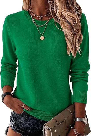 Women's Fashionable Wool Blend Sweater, Long-Sleeved with a Round Neck,