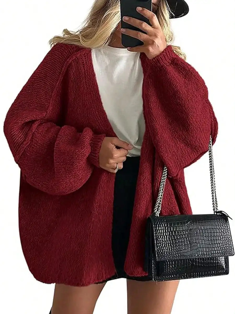 Cardigan Sweaters For Women Oversized Fall Long Sleeve Lightweight Knit Cardigans Winter Clothing Open Front Solid Color Crochet Lantern Sleeve Coat
