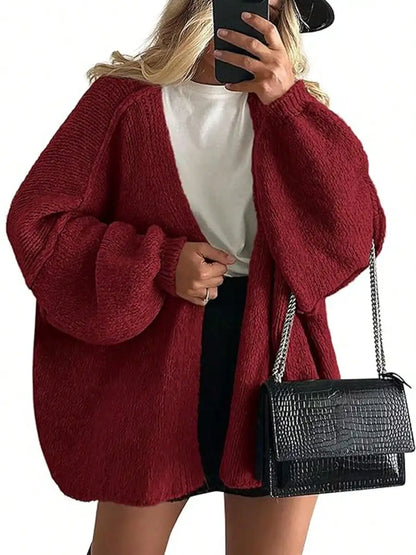 Cardigan Sweaters For Women Oversized Fall Long Sleeve Lightweight Knit Cardigans Winter Clothing Open Front Solid Color Crochet Lantern Sleeve Coat