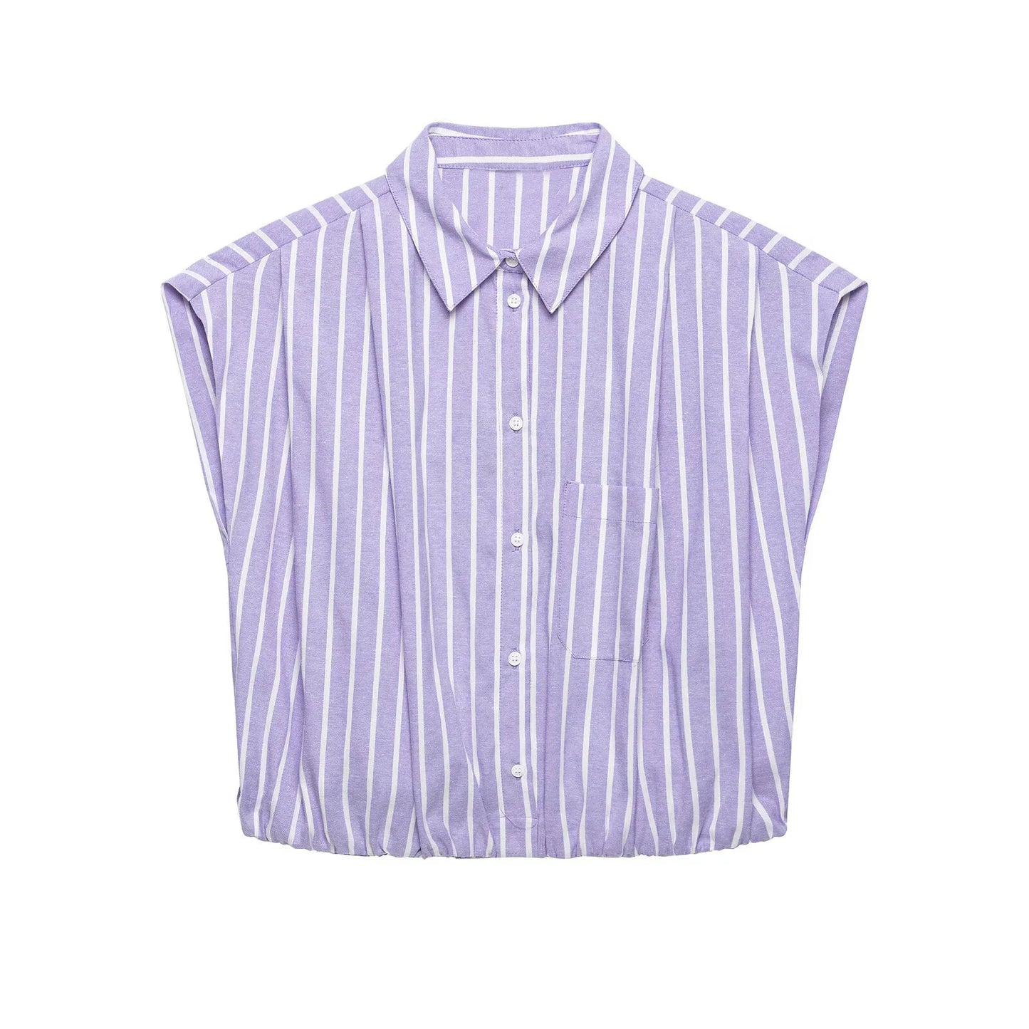 Women's Striped Short Shirts New 2026 Spring Summer Women Simple Sleeveless Puffed Hem Shirts & Blouses Female Chic Tops