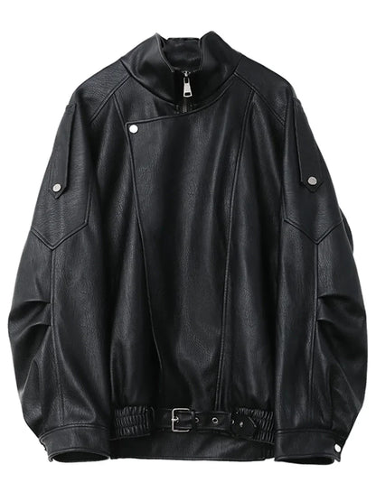 CHIC VEN Woman PU Jacket Solid Loose New Retro Standing Collar Motorcycle Faux Leather Coat Female Top Spring Autumn 2026