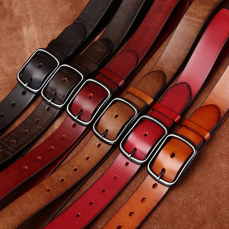 3.8CM Men High Quality Genuine Leather Belt Luxury Pin Buckle Belts Thick Cowskin Fashion Vintage Strap Male Jeans for Man