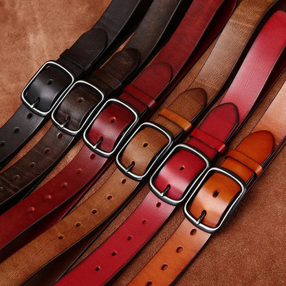 3.8CM Men High Quality Genuine Leather Belt Luxury Pin Buckle Belts Thick Cowskin Fashion Vintage Strap Male Jeans for Man