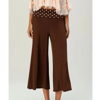 Women Vintage Fold Over Waist Gaucho Pants Low Rise Cropped Wide Leg Capri Pants y2k Foldover Culottes Yoga Pants Pajama Bottoms