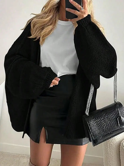 Cardigan Sweaters For Women Oversized Fall Long Sleeve Lightweight Knit Cardigans Winter Clothing Open Front Solid Color Crochet Lantern Sleeve Coat