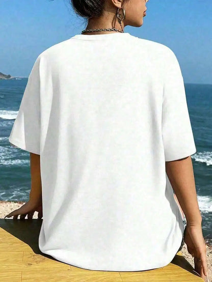 Oversized Womens Casual Short Sleeve T-Shirt With Overstimulated Graphic Print