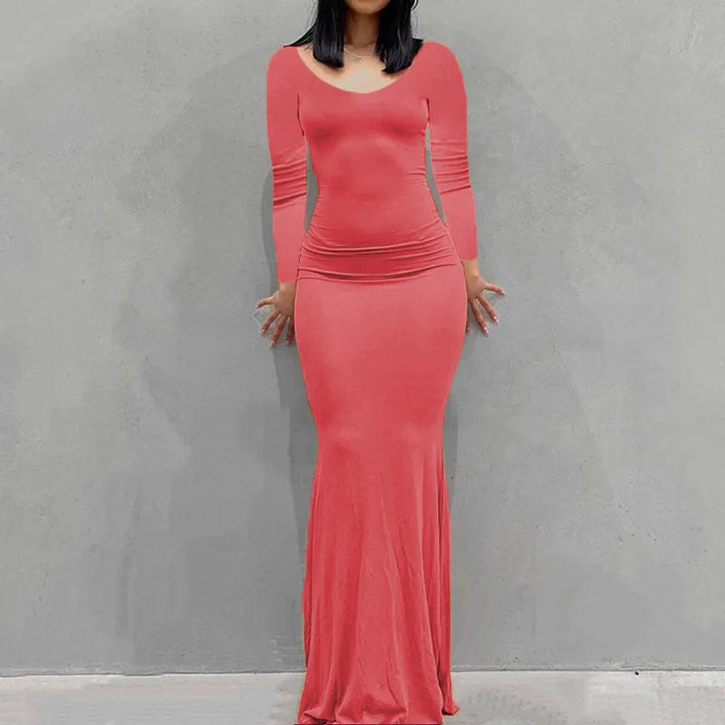 New women's dress long skirt casual slim long-sleeved home dress