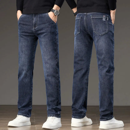 HIQOR New In Korean Men's Casual Long Jeans Classic Man Straight Denim Wide-leg Pants Solid Baggy Trousers Fashion Business Jean