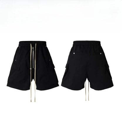 2025 Dark RO Style Drawstring Multi-pocket Tooling Shorts Men's Niche Casual Loose Straight Five-point Pants