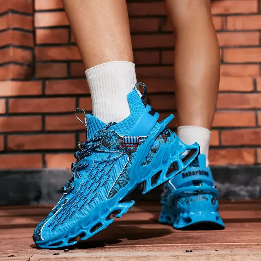 Men's Running Shoes Breathable Shock-Absorbing Lightweight Low-Top Sneakers Vibrant Blue TPU Sole and EVA Cushion for Gym Hikin