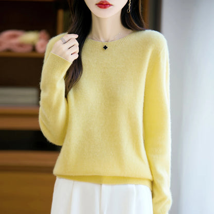 Women 100% Merino Wool Sweater New Fashion O-Neck Pullover Tops Basic Jumper Autumn Winter Woman Cashmere Sweater Knitted Blouse