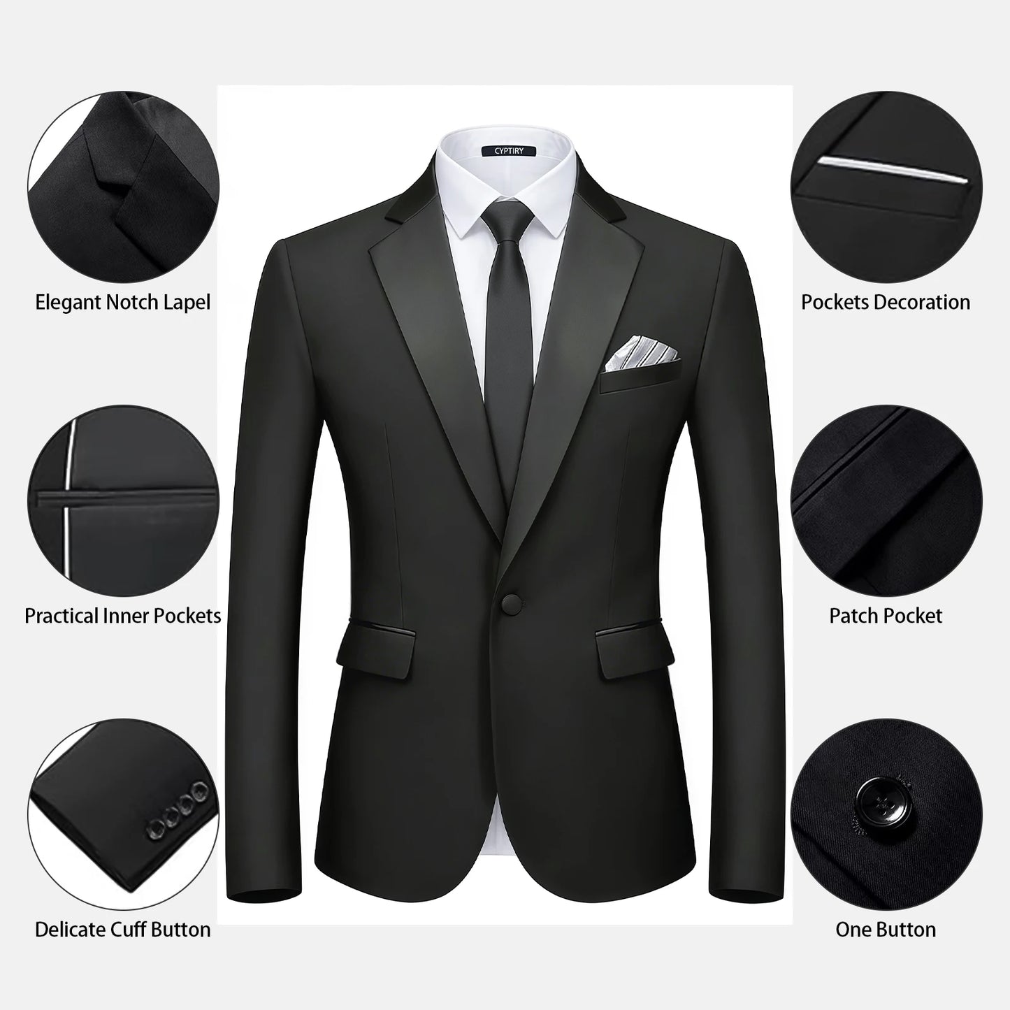 Men's Slim Fit Suit Blazer Business Wedding Party 2-Piece Jacket & Pant Suit