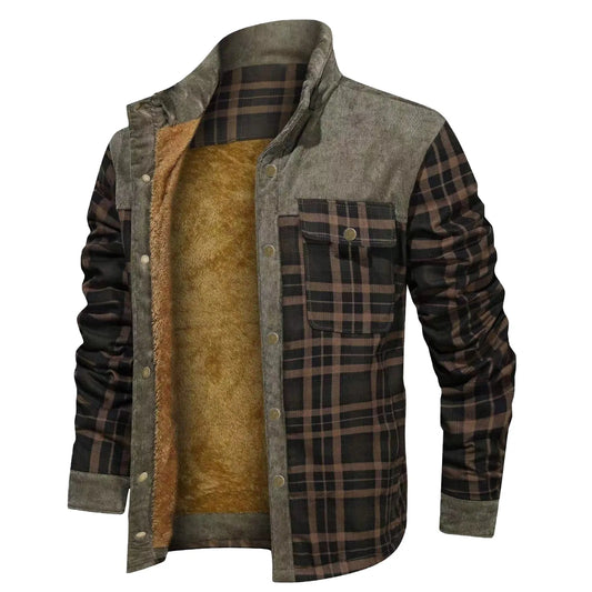 Men's Winter Wool Lined Flannel Plaid Shirt Jacket With Button Hooded Long Sleeved Jacket Men Sweaters Coats