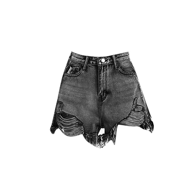 REDDACHiC 2000s Distressed Women Denim Shorts Destroyed Black Frayed High Waist Short Pants Trendy Summer Punk Grunge Streetwear