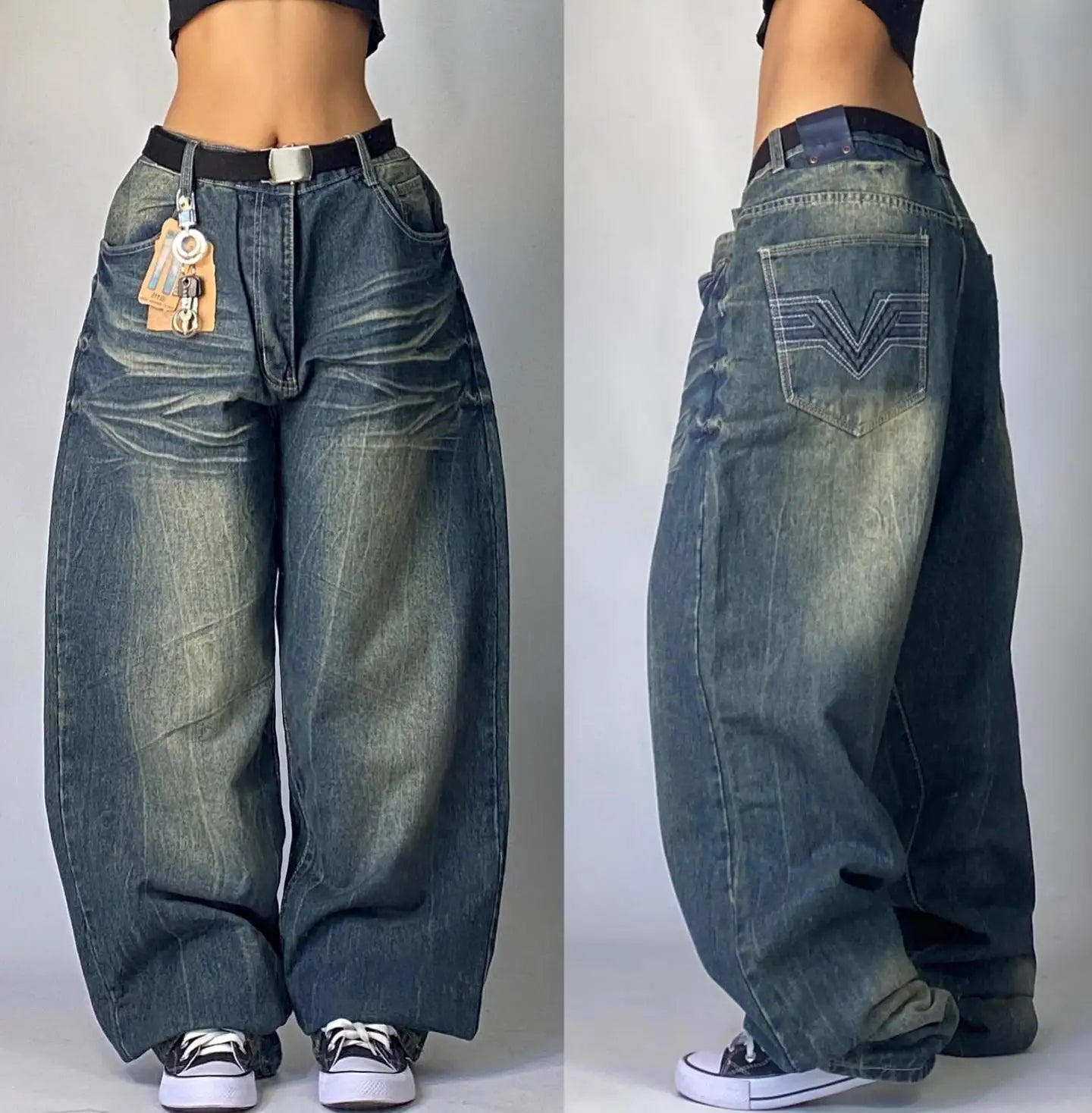 Y2K Harajuku New Punk Feng Shui Washing Old Baggy Jeans Female