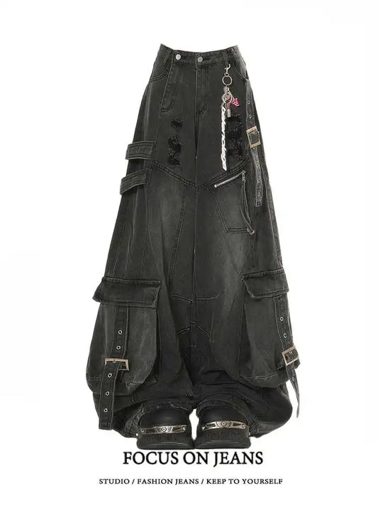Black Jeans Women American Style Y2K 90S Vintage High Waisted Jean Straight Trouser Streetwear Casual Loose Wide Leg Denim Pants