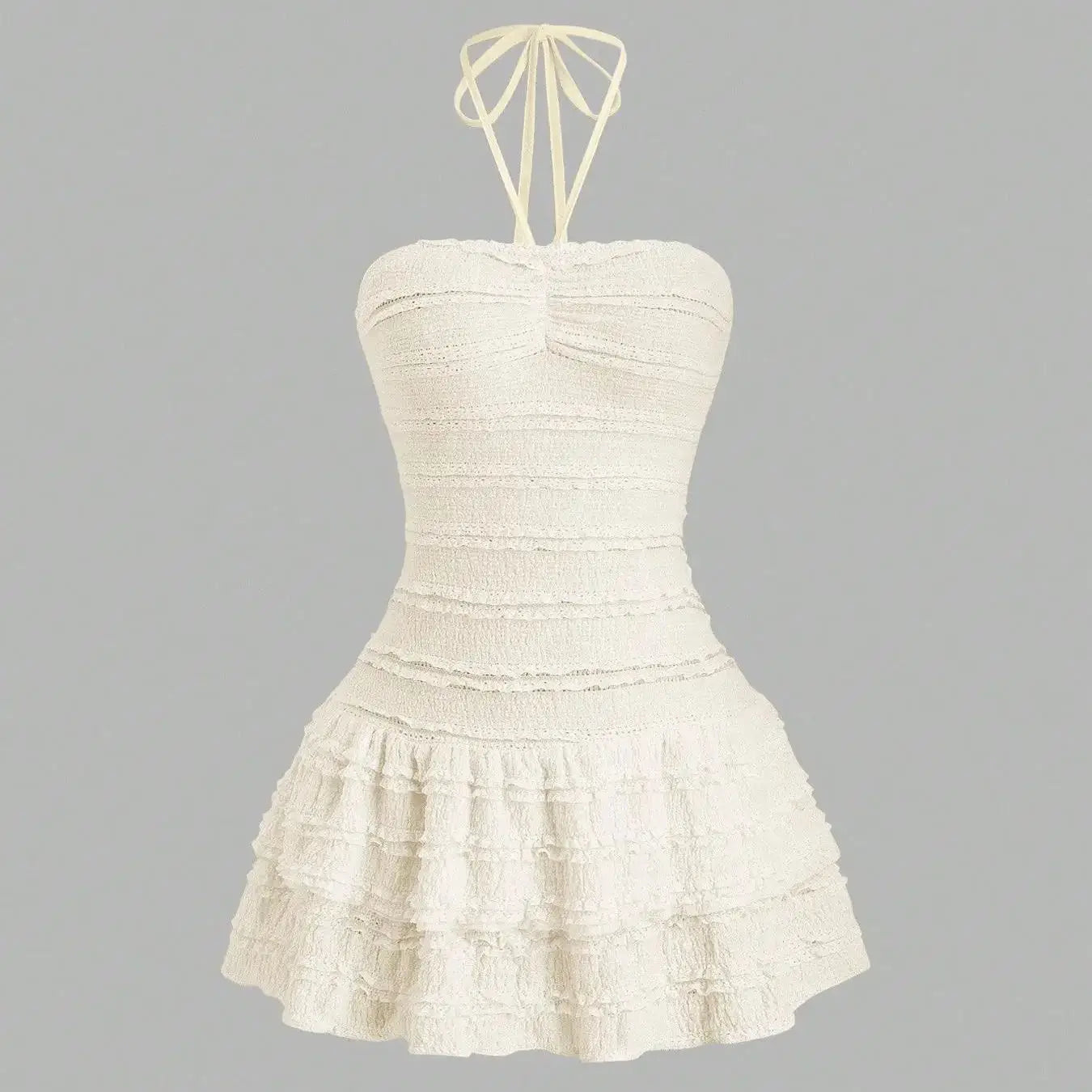 Ladies Solid Color High Elastic Fabric Backless Neckline Mini Skirt with Hem Ruffle Design Elegant Casual Style